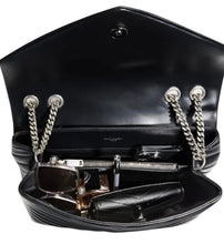 Load image into Gallery viewer, Louis Vuitton Loulou Medium Shoulder Bag in Black Chevron Quilted Leather with Silver Hardware