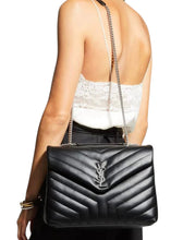 Load image into Gallery viewer, Louis Vuitton Loulou Medium Shoulder Bag in Black Chevron Quilted Leather with Silver Hardware