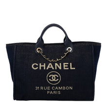 Load image into Gallery viewer, Chanel Lurex Canvas Medium Deauville Tote Navy Blue Gold
