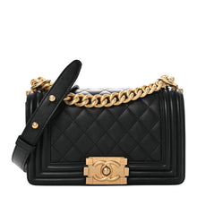 Load image into Gallery viewer, Chanel Small Black Lambskin Boy Bag with Aged Gold Hardware