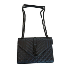 Load image into Gallery viewer, Saint Laurent Grain De Poudre Matelasse Triquilt Medium Monogram Monochrome Satchel Black