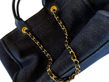 Load image into Gallery viewer, Chanel Lurex Canvas Medium Deauville Tote Navy Blue Gold