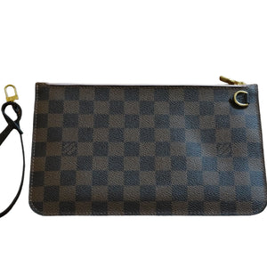 Louis Vuitton Neverfull Pouch In Damier Ebene With Rose Ballerine Interior