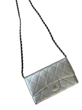 Load image into Gallery viewer, Chanel Silver Metallic Quilted Wallet (With Chain)