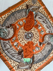 Hermes Silk Scarf Casques et Plumets Caramel Marron Roux