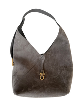 Load image into Gallery viewer, Ferragamo Origami Gray Suede Gancini Hobo Shoulder