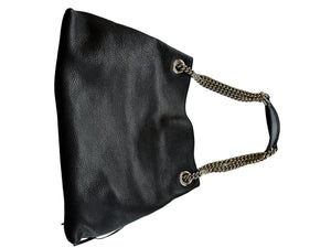Gucci Soho Pebbled Leather Chain Medium Black Shoulder Bag
