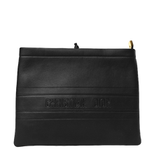 Load image into Gallery viewer, Christian Dior Calfskin Embossed Logo Zip Clutch Black