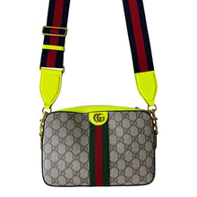 Load image into Gallery viewer, Gucci GG Supreme Monogram Dollar Calfskin Web Ophidia Wristlet Crossbody Fluo Yellow