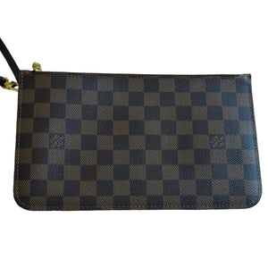 Louis Vuitton Neverfull Pouch In Damier Ebene With Red Interior