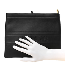 Load image into Gallery viewer, Christian Dior Calfskin Embossed Logo Zip Clutch Black