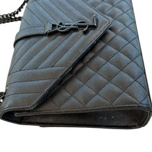 Load image into Gallery viewer, Saint Laurent Grain De Poudre Matelasse Triquilt Medium Monogram Monochrome Satchel Black