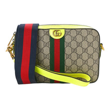 Load image into Gallery viewer, Gucci GG Supreme Monogram Dollar Calfskin Web Ophidia Wristlet Crossbody Fluo Yellow