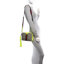 Load image into Gallery viewer, Gucci GG Supreme Monogram Dollar Calfskin Web Ophidia Wristlet Crossbody Fluo Yellow