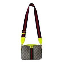 Load image into Gallery viewer, Gucci GG Supreme Monogram Dollar Calfskin Web Ophidia Wristlet Crossbody Fluo Yellow