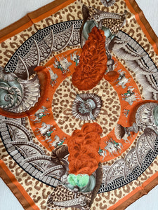 Hermes Silk Scarf Casques et Plumets Caramel Marron Roux
