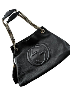 Gucci Soho Pebbled Leather Chain Medium Black Shoulder Bag