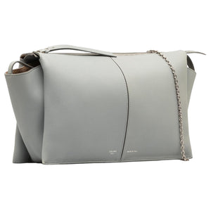 Celine Smooth Calfskin Tri-Fold Clutch on Chain Grey