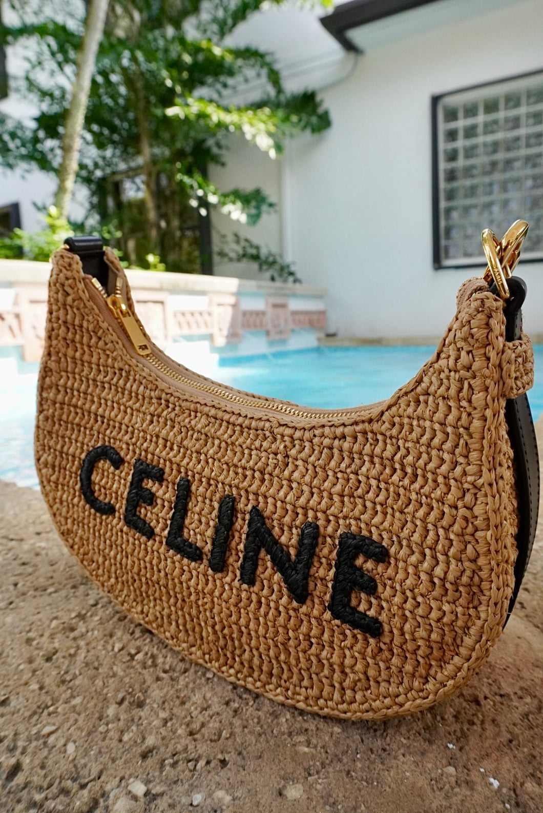 Celine Raffia Ava Strap Shoulder Bag