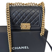 Load image into Gallery viewer, Chanel Small Black Lambskin Boy Bag with Aged Gold Hardware