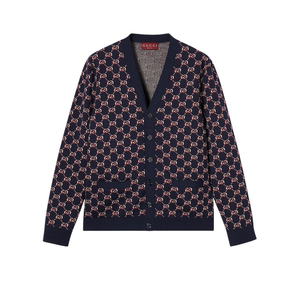 Gucci WOOL JACQUARD CARDIGAN WITH GG SHADOW