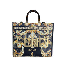 Load image into Gallery viewer, Fendi X VERSACE Calfskin Plexiglass Fendace FF Baroque Print Medium Fendi Sunshine Shopper Tote Black Gold