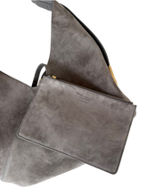 Load image into Gallery viewer, Ferragamo Origami Gray Suede Gancini Hobo Shoulder