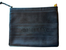 Load image into Gallery viewer, Christian Dior Calfskin Embossed Logo Zip Clutch Black