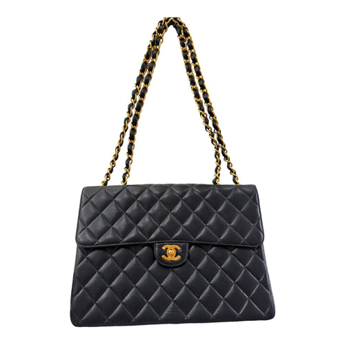 Chanel Vintage Single Jumbo Flap in Black Lambskin