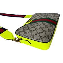 Load image into Gallery viewer, Gucci GG Supreme Monogram Dollar Calfskin Web Ophidia Wristlet Crossbody Fluo Yellow