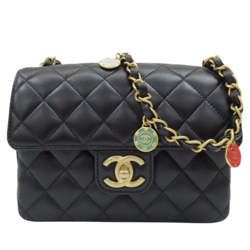 CHANEL Casino Chips Mini Flap Shoulder Bag Black Quilted Lambskin Leather