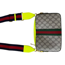 Load image into Gallery viewer, Gucci GG Supreme Monogram Dollar Calfskin Web Ophidia Wristlet Crossbody Fluo Yellow