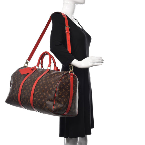 Louis Vuitton Coquelicot/Monogram Canvas Keepall Bandouliere 50