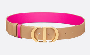 Christian Dior Montaigne 30 Reversible Belt in Beige/Pink
