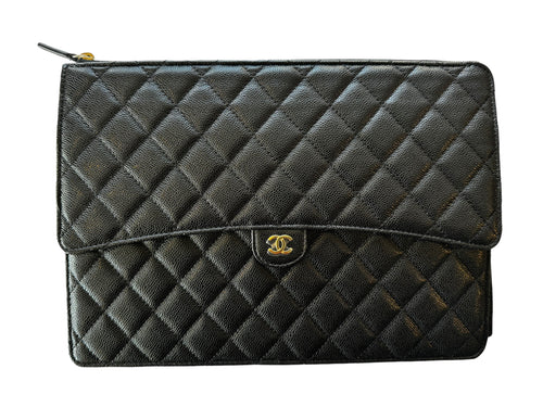 Chanel Caviar Quilted Large Flap Zip Clutch Black