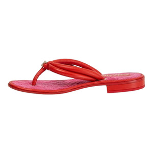 CHANEL Red Leather & Pink Terry Cloth Flat Thong Sandals