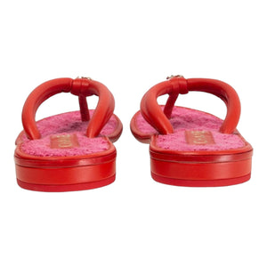 CHANEL Red Leather & Pink Terry Cloth Flat Thong Sandals