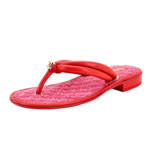 CHANEL Red Leather & Pink Terry Cloth Flat Thong Sandals