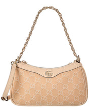 Load image into Gallery viewer, GUCCI SMALL MEDIUM GG BEIGE DENIM &amp; LEATHER SHOULDER BAG