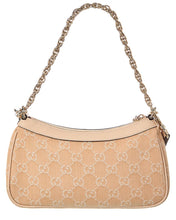 Load image into Gallery viewer, GUCCI SMALL MEDIUM GG BEIGE DENIM &amp; LEATHER SHOULDER BAG
