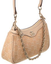 Load image into Gallery viewer, GUCCI SMALL MEDIUM GG BEIGE DENIM &amp; LEATHER SHOULDER BAG