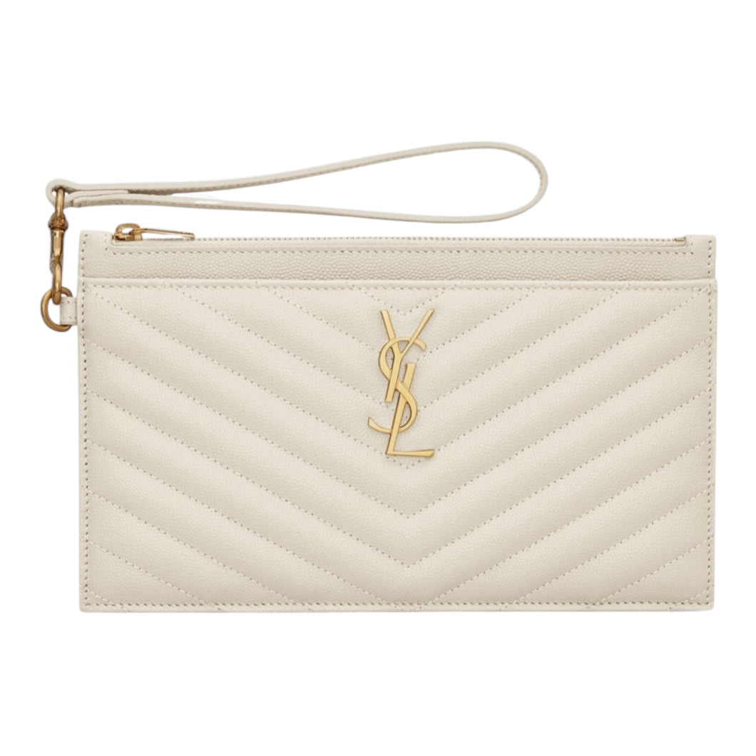Saint Laurent Grain De Poudre Chevron Monogram Large Bill Pouch