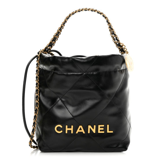 CHANEL Shiny Calfskin Quilted Small Chanel 22 So Black 1322731