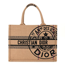 Load image into Gallery viewer, Christian Dior Canvas Jute Embroidered Medium Book Tote Black Beige