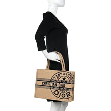 Load image into Gallery viewer, Christian Dior Canvas Jute Embroidered Medium Book Tote Black Beige