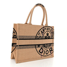 Load image into Gallery viewer, Christian Dior Canvas Jute Embroidered Medium Book Tote Black Beige