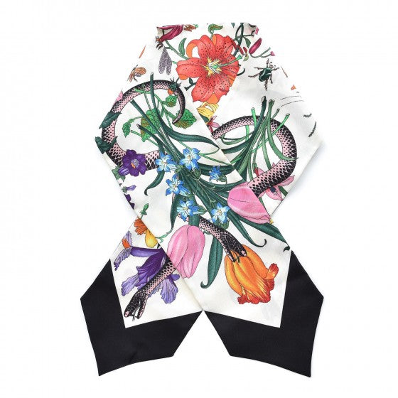 Gucci Silk Flora Snake Neck Bow Scarf