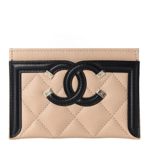 Chanel Quilted Filigree Card Holder Black/Beige