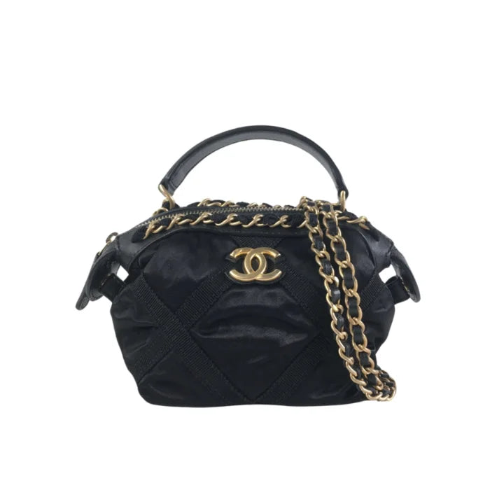 Chanel Top Handle Clutch Black Nylon