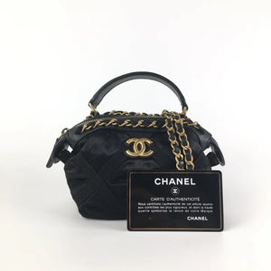 Chanel Top Handle Clutch Black Nylon